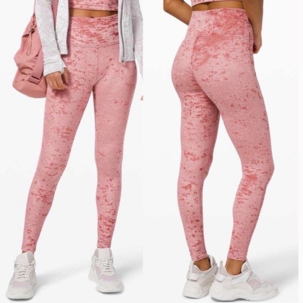 Lululemon Size 8 Special‎ Edition Wunder Lounge 28" Crushed Velvet Pink Leggings
